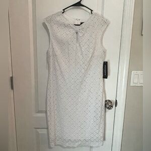 Sharagano white lace dress